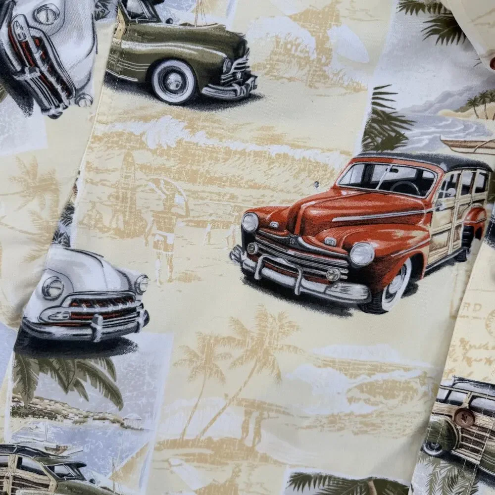 Clearwater Outfitters Men's Classic Cars Woody Wagon Tropical Hawaiian Shirt L